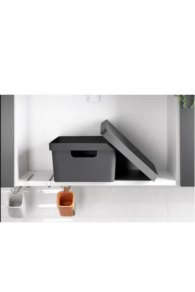 10 Lt. Kapaklı Saklama Düzenleme Ve Depolama Kutusu Antrasit