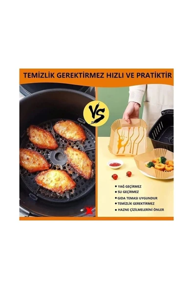 Airfryer Pişirme Kağıdı XL-XXL - 50 Adet Kare Fritöz Kağıdı Tek Kullanımlık 20cm - 2