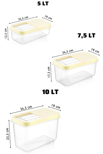 9'lu Set Etiketli Kırılmaz Multibox Erzak Saklama Kabı X3 5 Lt/7,5 Lt/10 Lt - 3
