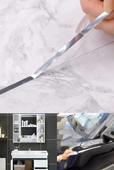 Fayans Arası Ve Duvarda Kullanılabilir 1 Cm 50 Metre Yapışkanlı Gümüş 50 Metre Şerit Bant - 3