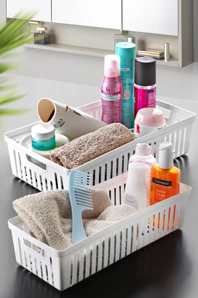 6'Lı Set No:3 Çok Amaçlı Dolap İçi Düzenleyici Sepet - Banyo Düzenleyici BEYAZ - 2