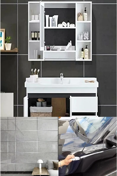 Fayans Arası Ve Duvarda Kullanılabilir 1 Cm 50 Metre Yapışkanlı Gümüş 50 Metre Şerit Bant - 4