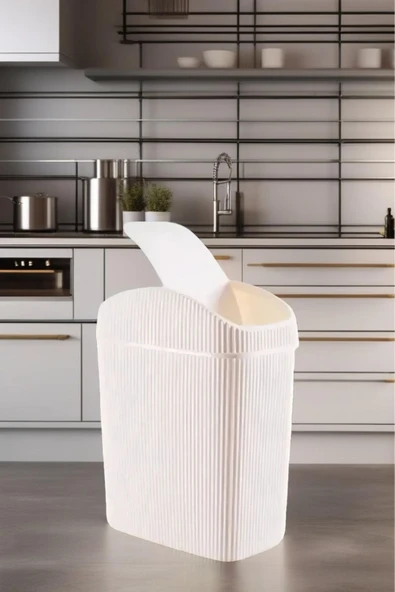 6 Lt Çöp Kovası, Mutfak, Banyo, Tuvalet, Ofis Çöp Kutusu Krem - 2