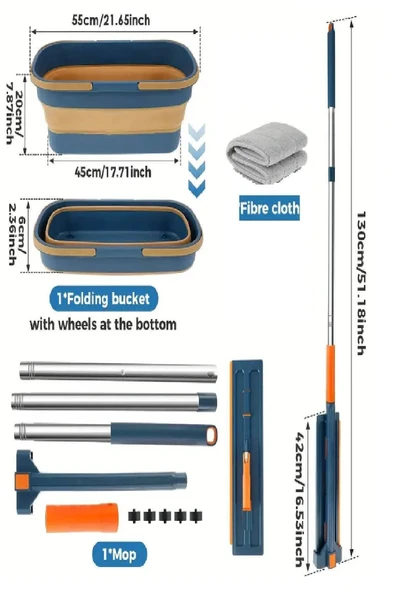 55 cm Katlanır Kovalı Kendinden Sıkmalı Lüks Mop Kovalı Mop - 3