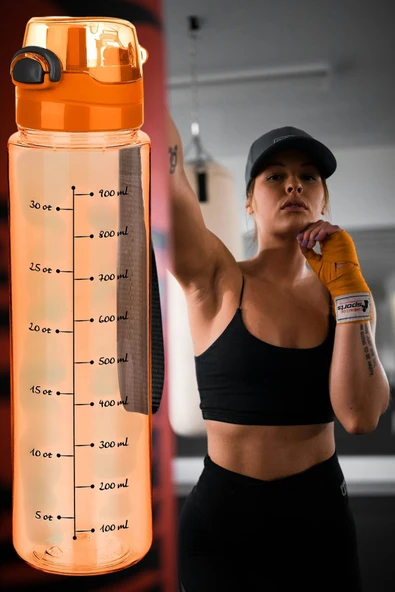 1 Litre - Okul Işyeri Spor Salonu Için Sızdırmaz Damlatmaz Su Matarası Turuncu - 3