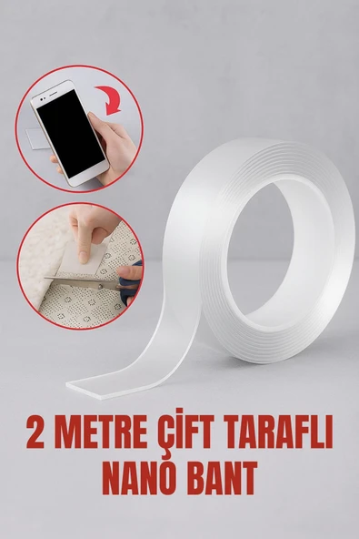 2 Metre Çift Taraflı NanoFix Şeffaf Güçlü Bant
