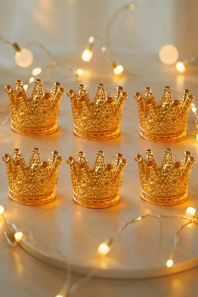 6'lı Set Kristal Taç Mumluk Gold - 6