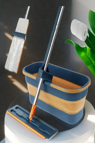 55 cm Katlanır Kovalı Kendinden Sıkmalı Lüks Mop Kovalı Mop 1 Adet Yedek Bez - 2
