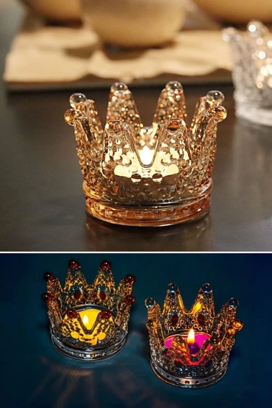 ® Kral Tacı Model Mini Mumluk,Küllük,Lokumluk Çok Amaçlı Şeffaf Bronz Cam Kase - 4