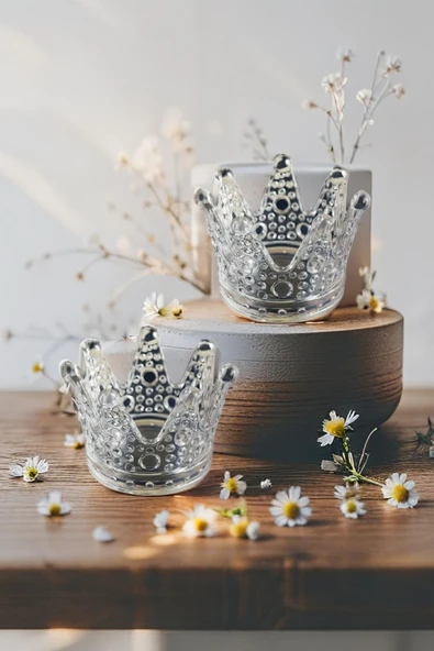 2'li Set Kristal Taç Mumluk Şeffaf