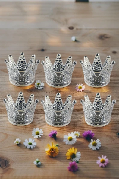 6'lı Set Kristal Taç Mumluk Şeffaf