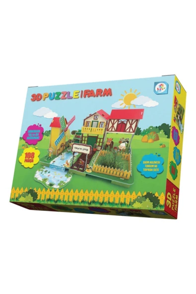 3D Puzzle Farm - Eğitici Çiftlik Temalı Yapboz ve Ekim Seti (108 Parça) - 3