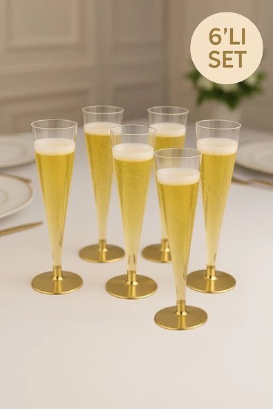 6'lı Gold Base Şampanya Kadehi Seti – Bekarlığa Veda ve Davetler İçin