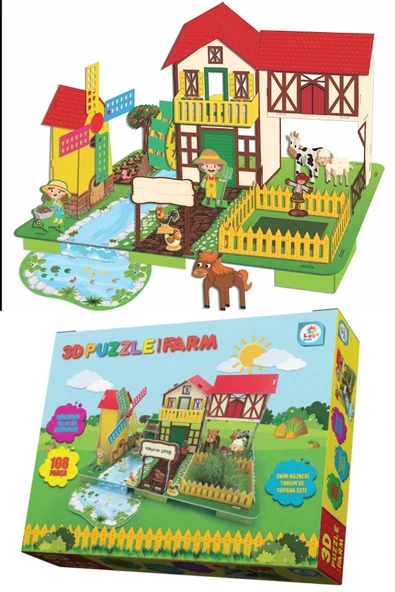 3D Puzzle Farm - Eğitici Çiftlik Temalı Yapboz ve Ekim Seti (108 Parça)