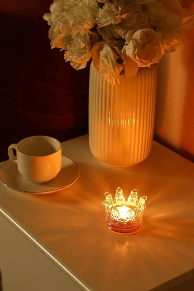 6'lı Set Kristal Taç Mumluk Gold - 5