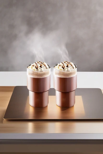 2'li Origami Cam Model Borosilikat Soğuk Kahve Kokteyl Meşrubat Bardak 300 Ml-2'li Cam Pipet Hediye - 2