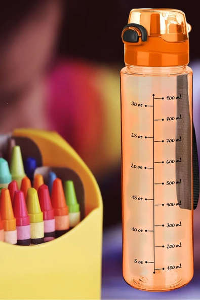 1 Litre - Okul Işyeri Spor Salonu Için Sızdırmaz Damlatmaz Su Matarası Turuncu - 5