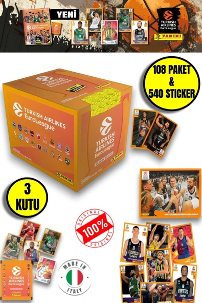 Panini 2024-25 Turkish Airlines Euroleague Sticker 108 Paket  (540 Adet Sticker)