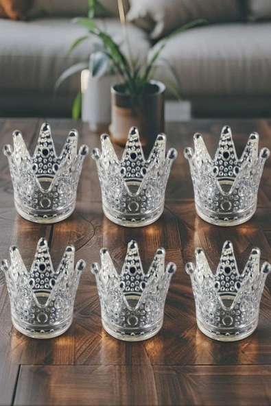 6'lı Set Kristal Taç Mumluk Şeffaf - 6