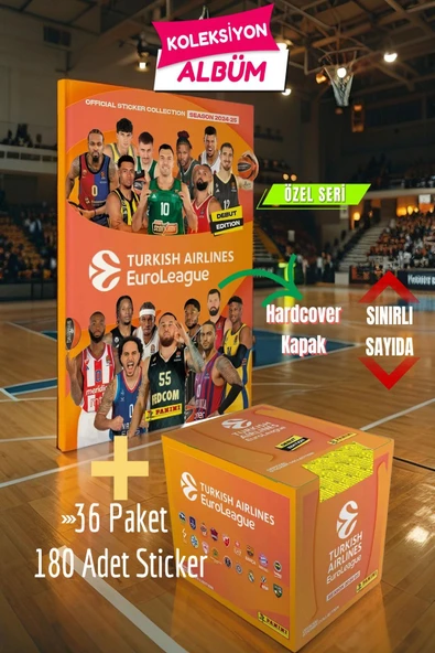 Turkish Airlines Euroleague Özel Koleksiyon Albümü + 36 Paket (180 Adet) Sticker