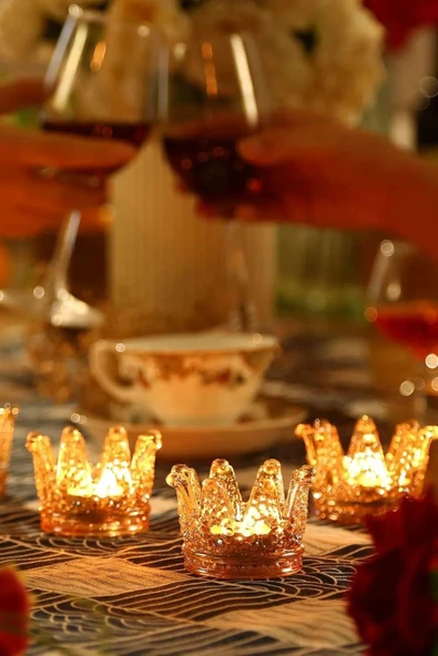 4'lü Set Kristal Taç Mumluk Gold - 3