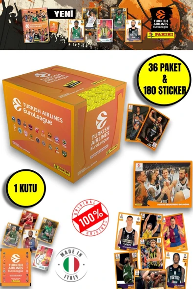 Panini 2024-25 Turkish Airlines Euroleague Sticker 36 Paket  (180 Adet Sticker)