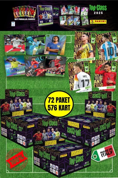 Panini Adrenalyn Top Class - 2025 Official Trading Card Futbolcu Kartları - 72 PAKET (576 KART)