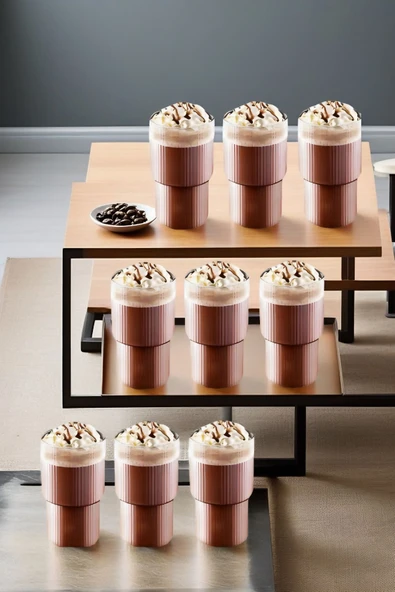 9'lu Origami Cam Model Borosilikat Soğuk Kahve Kokteyl Meşrubat Bardak 300 Ml-9 Cam Pipet Hediye - 3