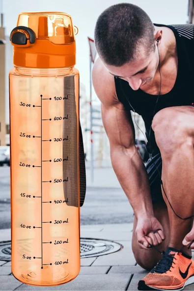 1 Litre - Okul Işyeri Spor Salonu Için Sızdırmaz Damlatmaz Su Matarası Turuncu - 2