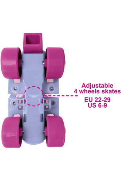 Minnie Çantalı Dizlik ve Dirseklikli 4 Teker Paten Seti -Pembe- (22 - 29 Numara için Ayarlanabilir) - 4