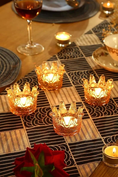4'lü Set Kristal Taç Mumluk Gold - 2