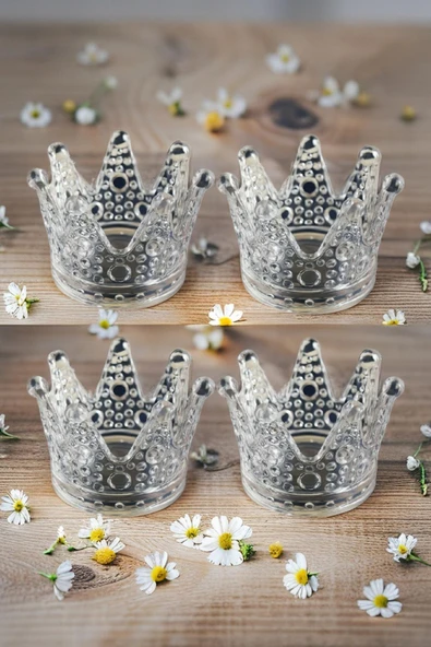 4'lü Set Kristal Taç Mumluk Şeffaf