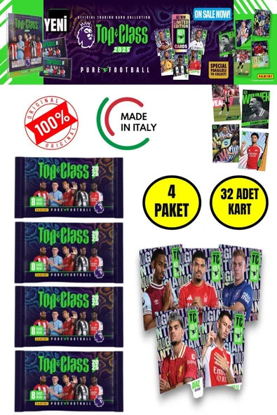 Panini Top Class 2025 Premier League Koleksiyon Futbolcu Kartları  ( 4 Paket & 32 Adet Kart )