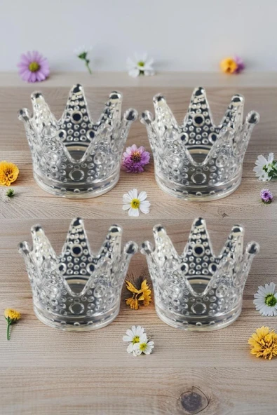 4'lü Set Kristal Taç Mumluk Şeffaf - 5