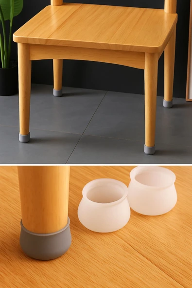 Masa ve Sandalye Ayak Koruyucu Silikon 1 Pkt (12 Adet) Gri - 3