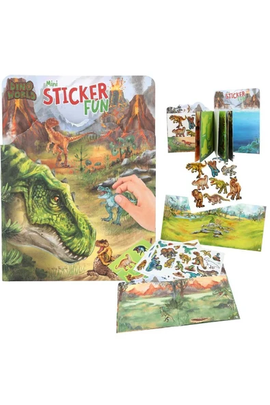 Dino World Mini Çıkartma Eğlence Kitabı 12 Sayfa Arka Plan Tasarlayın, 6 Sayfa Çıkartma Dahil