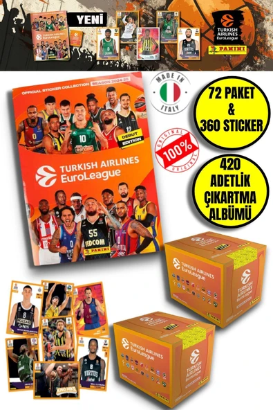 Turkish Airlines Euroleague Çıkartma Albümü + 72 Paket (360 Adet) Sticker