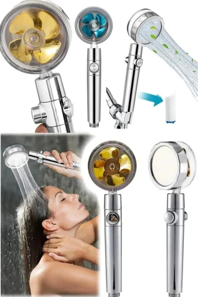 Su Tasarruflu 360 Derece Dönebilen Turbo Pervaneli Tazyikli Duş Başlığı