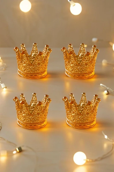 4'lü Set Kristal Taç Mumluk Gold - 4