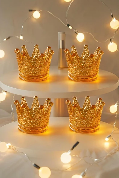 4'lü Set Kristal Taç Mumluk Gold - 5