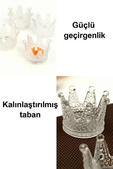 6'lı Set Kristal Taç Mumluk Şeffaf - 4