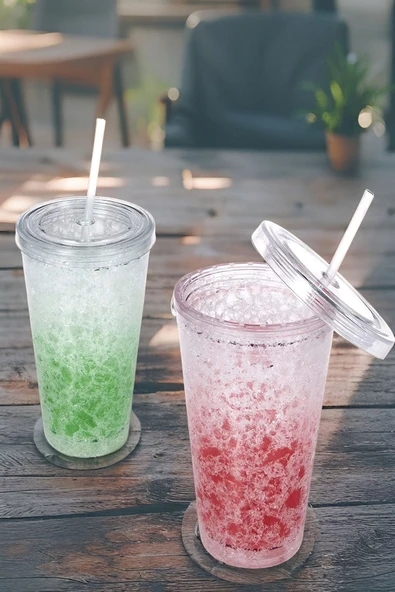 4'lü Pipetli Cool Bardaklar, Soğuk Kahve, Meşrubat, Kokteyl Bardakları - 2