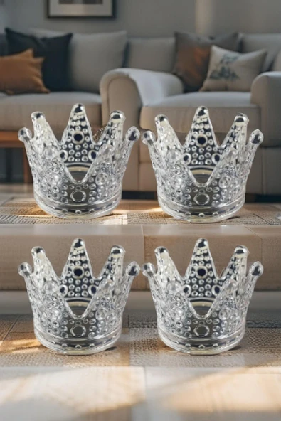 4'lü Set Kristal Taç Mumluk Şeffaf - 4