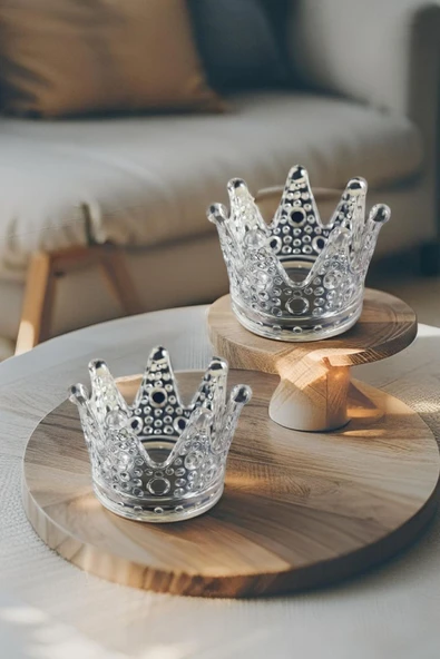 2'li Set Kristal Taç Mumluk Şeffaf - 3