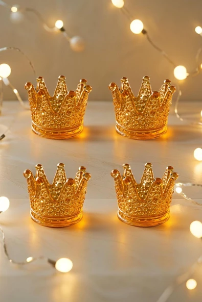 4'lü Set Kristal Taç Mumluk Gold