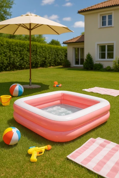 Yaz Serinliği Kare Çocuk Havuzu – 86x25 Pembe - 2