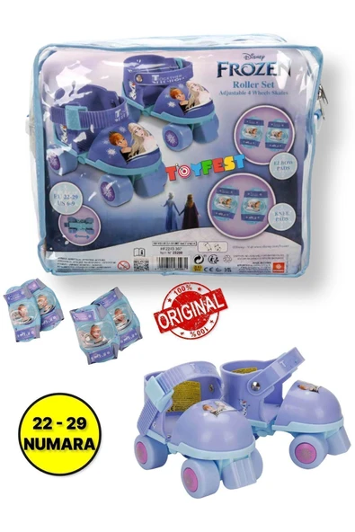 Frozen Çantalı Dizlik ve Dirseklikli 4 Teker Paten Seti - Mor - (22 - 29 Numara için Ayarlanabilir)