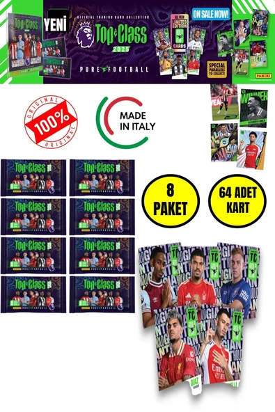 Panini Top Class 2025 Premier League Koleksiyon Futbolcu Kartları  ( 4 Paket & 32 Adet Kart )