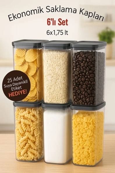 6'lı Antrasit Ekonomik Kırılmaz Saklama Kabı Seti 6x1,75 Lt. - 2