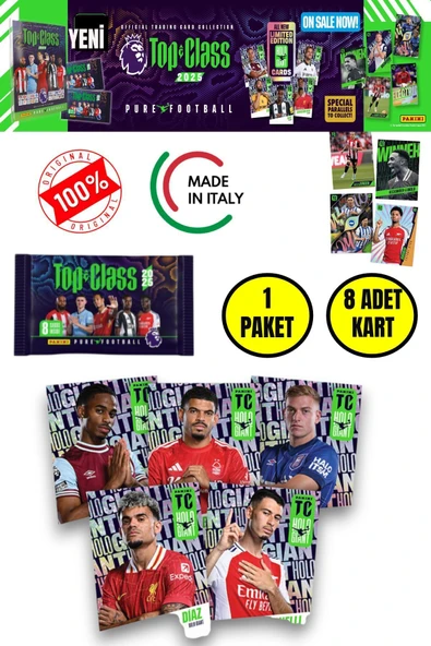 Panini Top Class 2025 Premier League Koleksiyon Futbolcu Kartları  (1 Paket & 8 Adet Kart )